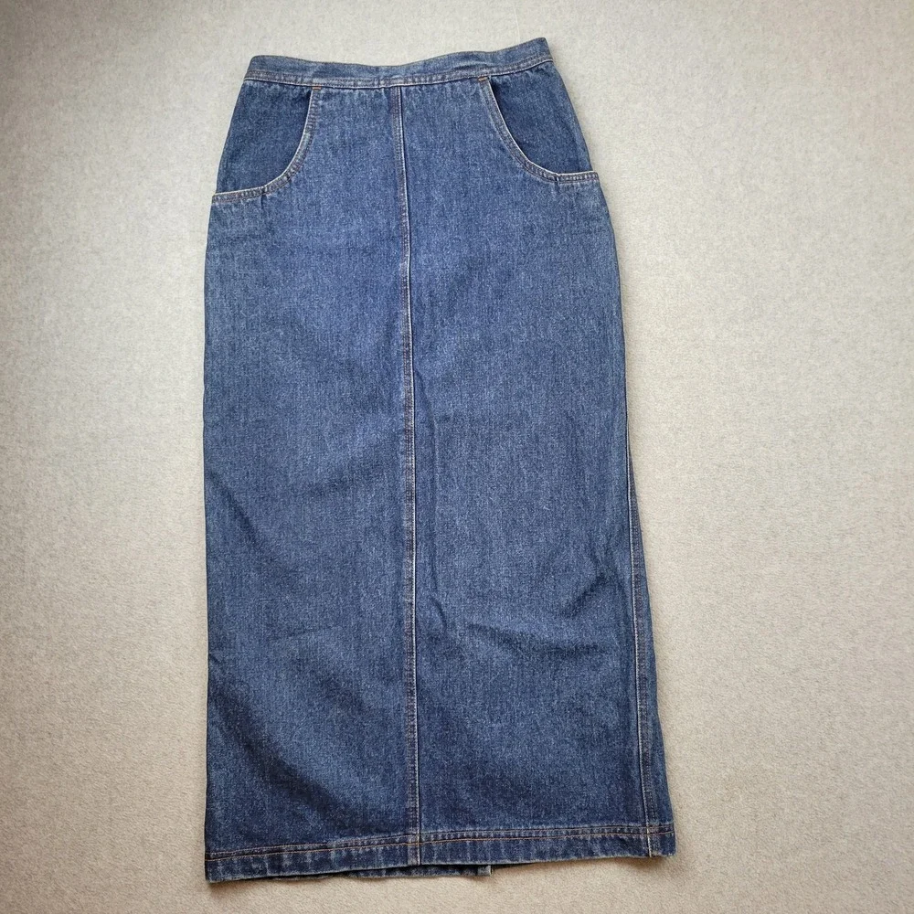 Indygo Denim Maxi Skirt Womens 11/12 Blue High Waist Long YKK Zip Pockets‎ 90s